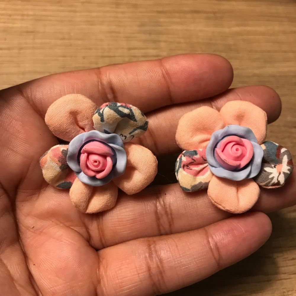 Handmade Mitch Match Floral Fabric Earrings in Peach, Pink & Lavender